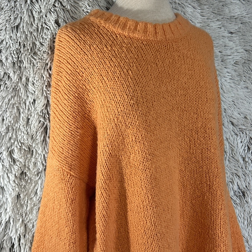 Aerie Sweater Oversize Boxy Fit Orange‎ Pullover Wool Blend Medium Chunky Knit - Picture 2 of 11